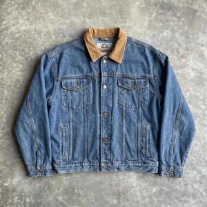 Vintage Woodland Denim Jacket Leather Collar Workwear XL